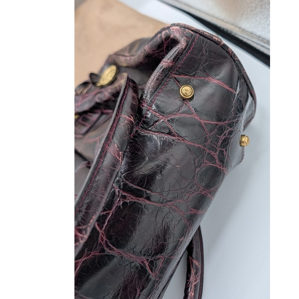 Brahmin Melbourne Crocodile Embossed Leather Shoulder Bag Burgundy Maroon Gold - Picture 11 of 16